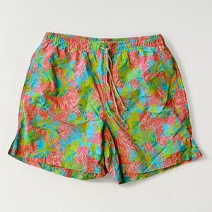 Lilly Pulitzer Via Palm Beach Men Capri Swim Trunk Sz SM Pink Tiger Leopard Palm